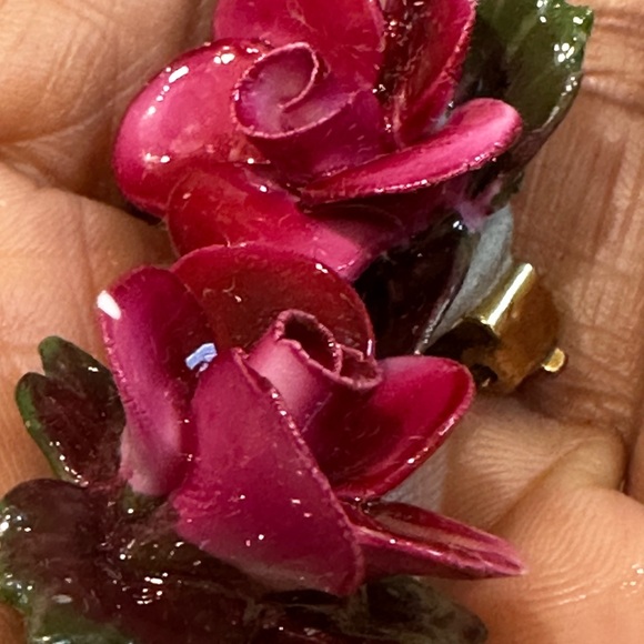 Jewelry - Vintage Floral Rose clip on Earrings - Pink- made in England
